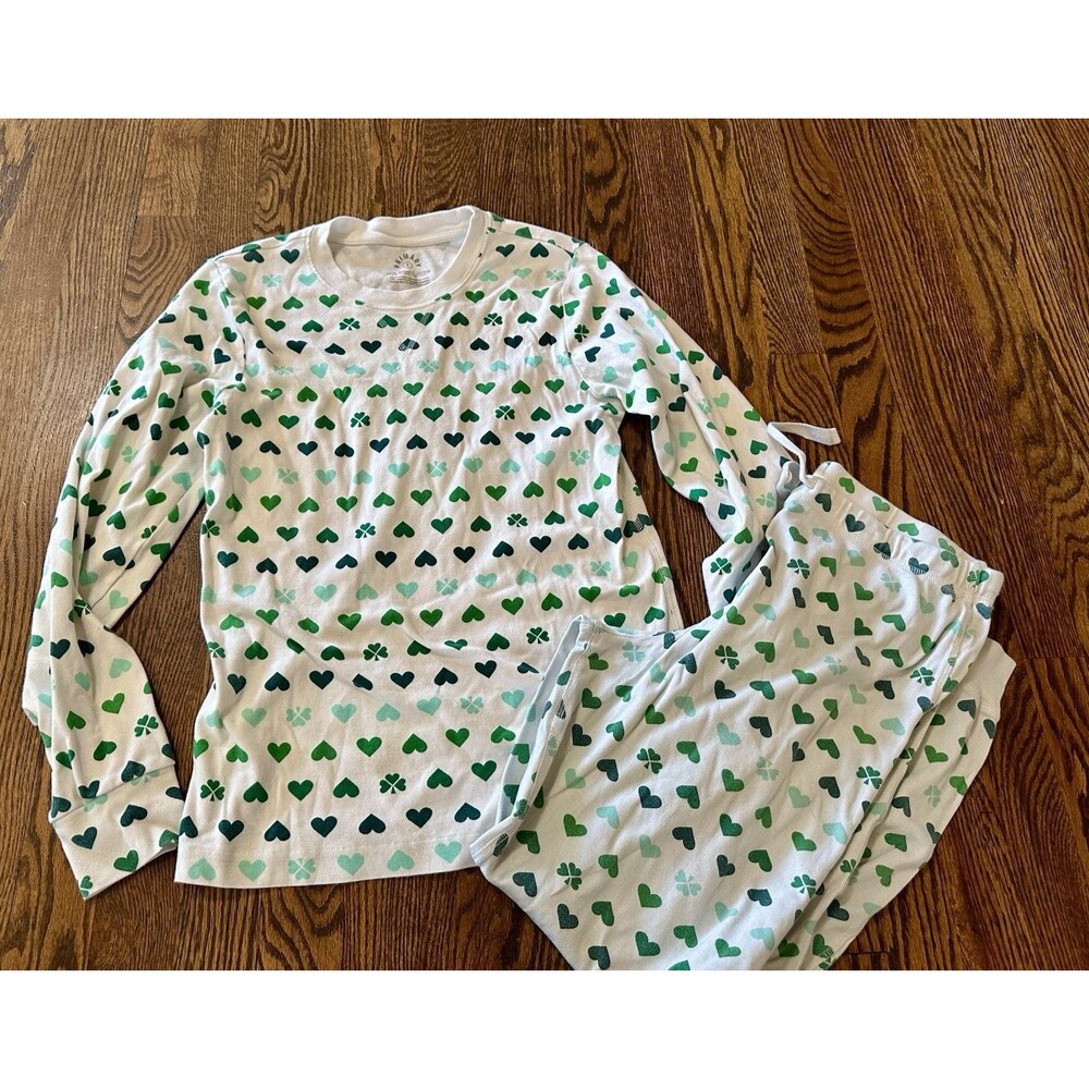 Primary Adult St Patrick’s Day Pajama Set Small Top Medium Bottom Green Cotton